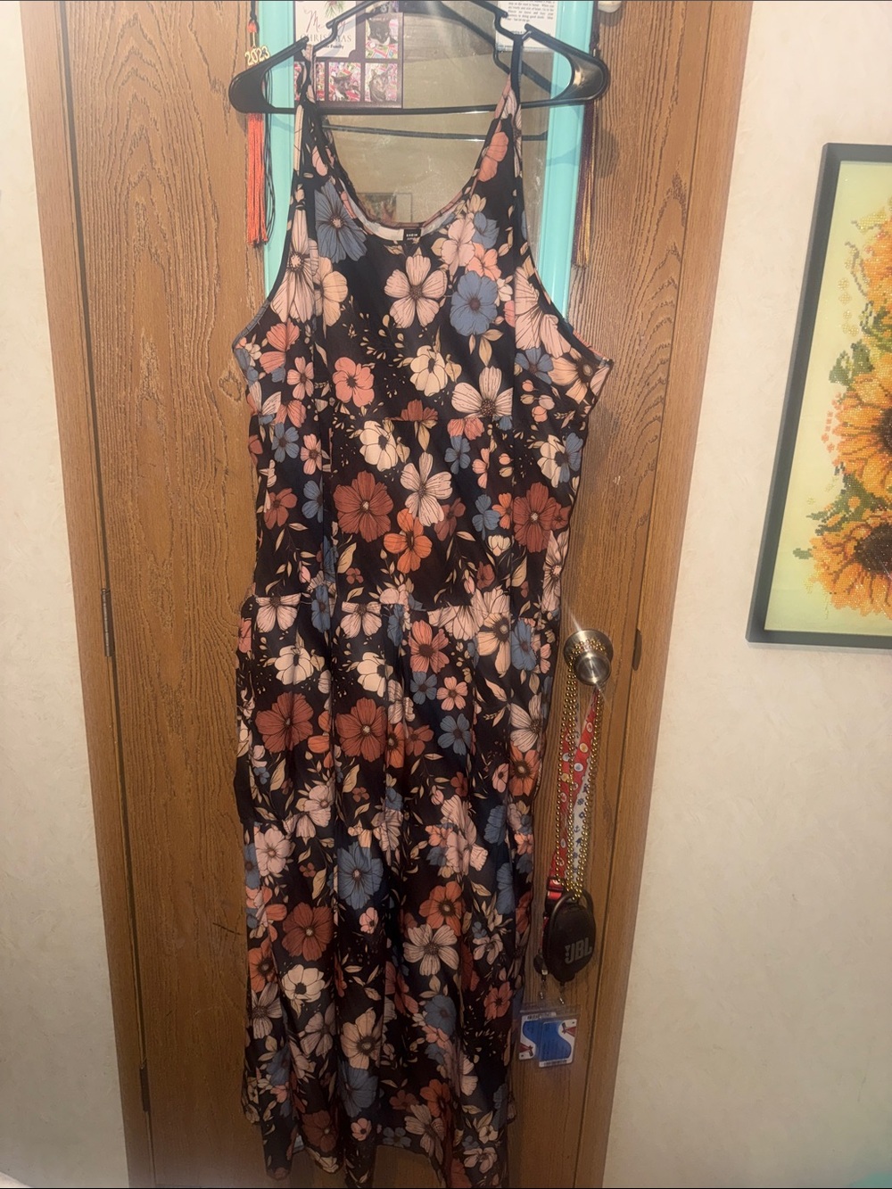 SHEIN Black Maxi Dress with Pink & Blue Floral Print